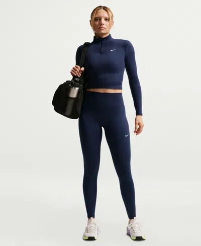 Nike Women's Seamless Front High Waisted Leggings In Midnight Navy,white