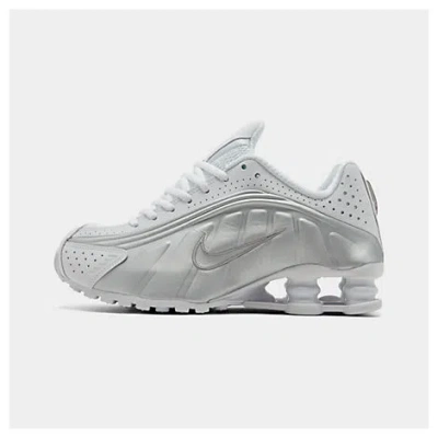 Nike Shox R4 Metallic Leather And Mesh Sneakers In White