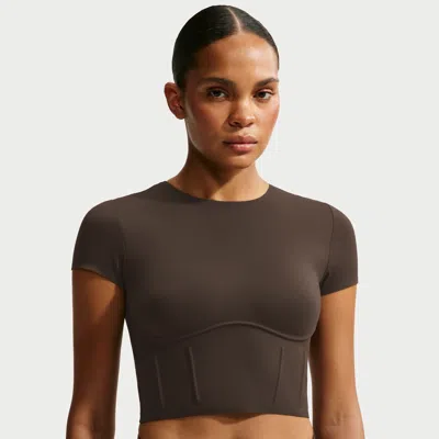 Nike Women's Skims Matte Corset Cropped Top In Brown
