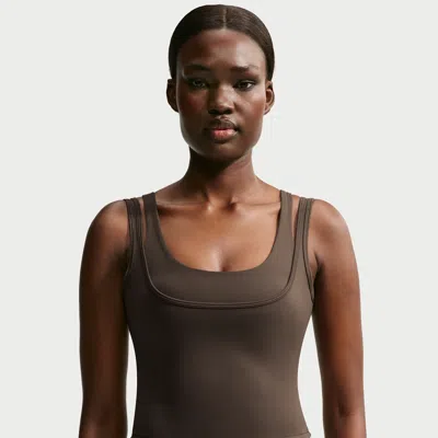 Nike Women's Skims Matte Double-strap Scoop Tank Top In Brown