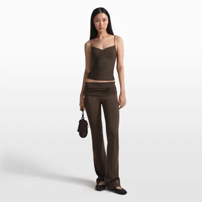 Nike Women's Skims Matte Flared Fold-over Waistband Pants In Brown