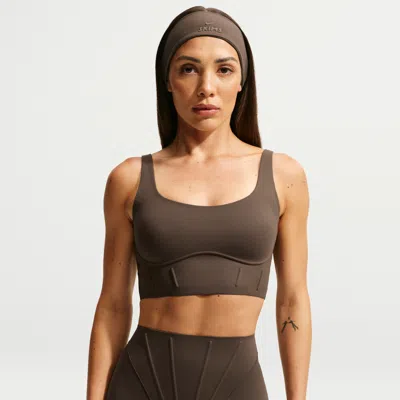 Nike Women's Skims Matte Long-line Corset Bra In Brown