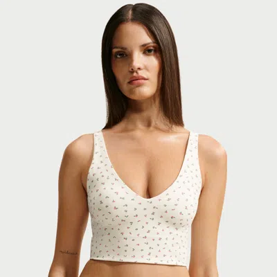 Nike Women's Skims Matte Printed V-neck Long-line Bra In White