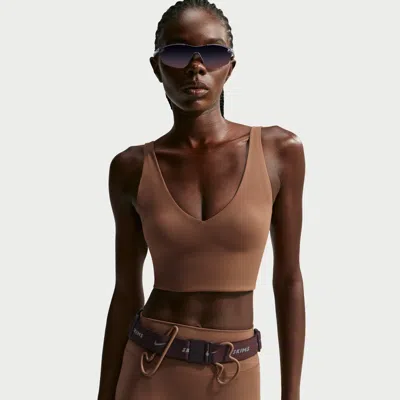 Nike Women's Skims Matte V-neck Long-line Bra In Brown