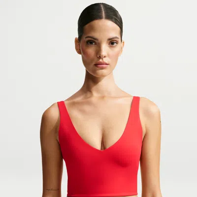 Nike Women's Skims Matte V-neck Long-line Bra In Red