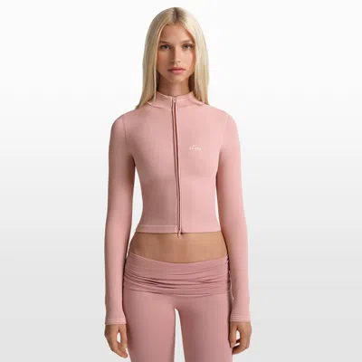 Nike Women's Skims Ribbed Seamless Cropped Full-zip Jacket In Orange