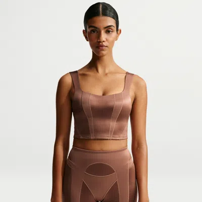Nike Women's Skims Satin Shine Cropped Tank Top In Brown