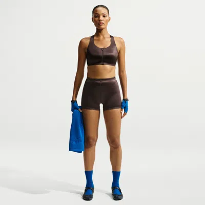 Nike Women's Skims Satin Shine Front-zip Bra In Brown