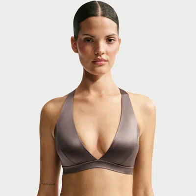 Nike Women's Skims Satin Shine Halter Bra In Brown