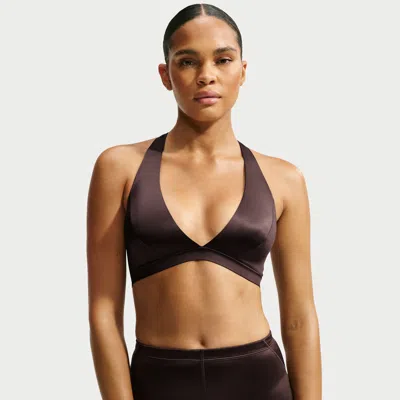 Nike Women's Skims Satin Shine Halter Bra In Brown