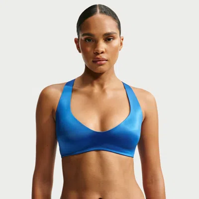 Nike Women's Skims Satin Shine Plunge Bra In Blue