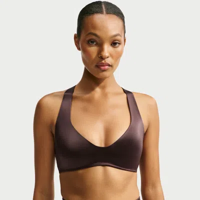 Nike Women's Skims Satin Shine Plunge Bra In Brown