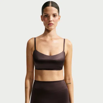 Nike Women's Skims Satin Shine Scoop Cami Bra In Brown