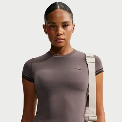 Nike Women's Skims Stretch Knit Cropped Crew-neck Top In Brown