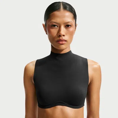 Nike Women's Skims Studio Stretch Medium-support Mock Neck Sports Bra In Black