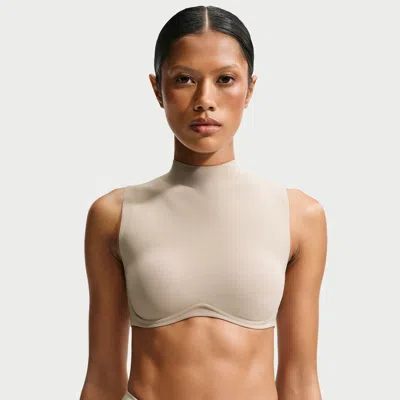 Nike Women's Skims Studio Stretch Medium-support Mock Neck Sports Bra In Black