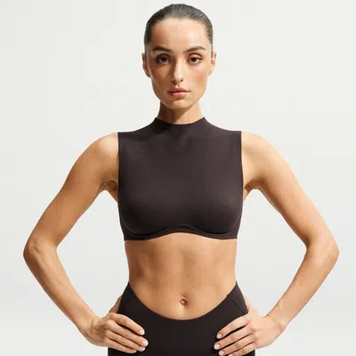 Nike Women's Skims Studio Stretch Medium-support Mock Neck Sports Bra In Brown