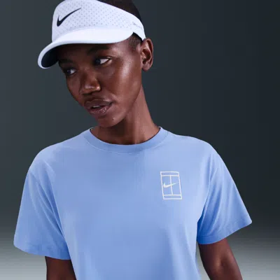 Nike Women's Slam Dri-fit Short-sleeve Cropped Tennis T-shirt In Blue