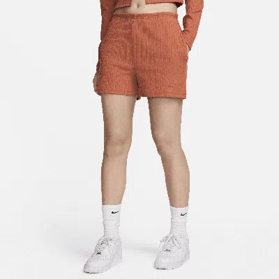 Nike Women's  Sportswear Chill Knit High-waisted Slim 3" Ribbed Shorts In Orange