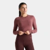 Nike Women's Sportswear Chill Knit Long-sleeve Slim Crop Top In Red Sepia