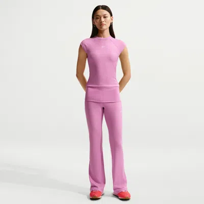 Nike Women's  Sportswear Chill Knit Mid-rise Tight Ribbed Pants In Pink