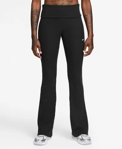 Nike Women's Sportswear Chill Knit Mid-rise Tight Ribbed Pants In Black,white