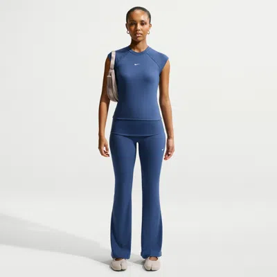 Nike Women's  Sportswear Chill Knit Mid-rise Tight Ribbed Pants In Blue