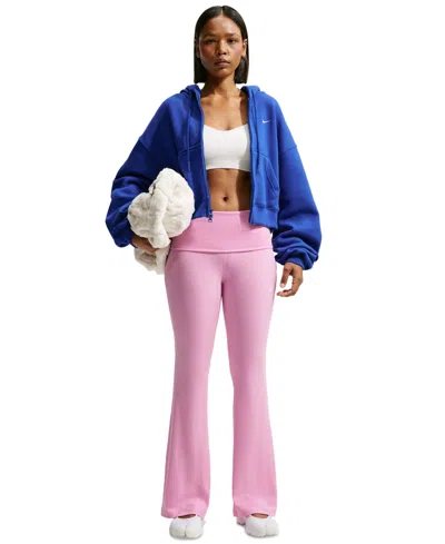 Nike Women's Sportswear Chill Knit Mid-rise Tight Ribbed Pants In Pink Rise,white