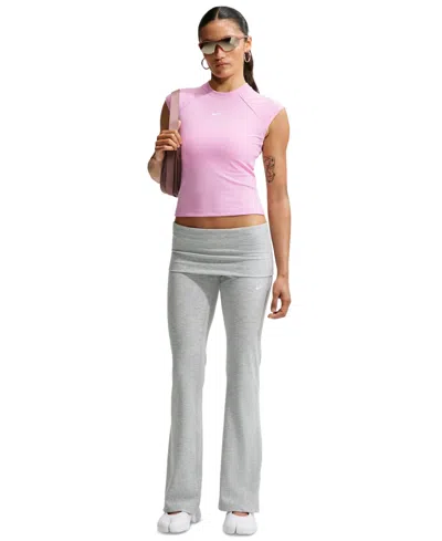 Nike Women's Sportswear Chill Knit Mid-rise Tight Ribbed Pants In Wolf Grey,htr,white