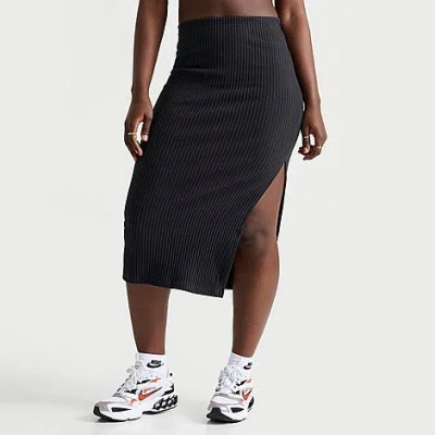 Nike Ribbed-knit Midi Skirt In Black/black