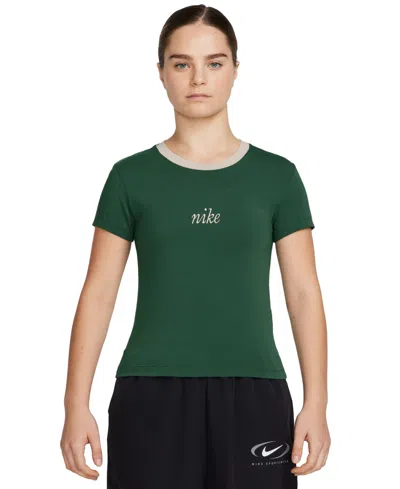 Nike Women's Sportswear Chill Knit Slim Cropped T-shirt In Gorge Green,lt Orewoord Brn