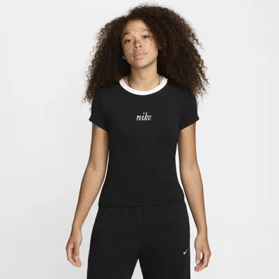 Nike Women's  Sportswear Chill Knit Slim Cropped Tee In Black/ White