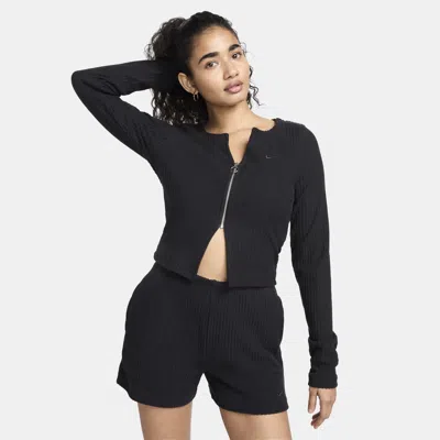 Nike Women's  Sportswear Chill Knit Slim Full-zip Ribbed Cardigan In Black