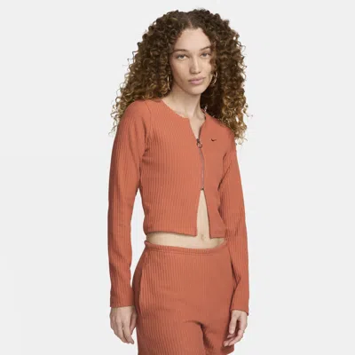 Nike Women's  Sportswear Chill Knit Slim Full-zip Ribbed Cardigan In Orange