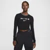 Nike Women's  Sportswear Chill Knit Slim Long-sleeve Cropped Graphic T-shirt In Black