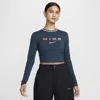 Nike Women's  Sportswear Chill Knit Slim Long-sleeve Cropped Graphic T-shirt In Blue