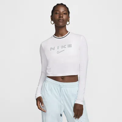 Nike Women's  Sportswear Chill Knit Slim Long-sleeve Cropped Graphic T-shirt In White