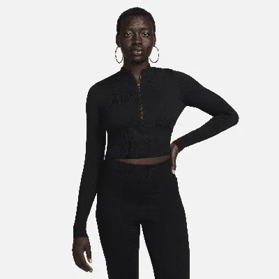 Nike Women's  Sportswear Chill Knit Slim Long-sleeve Cropped Sweater 1/2-zip Top In Black