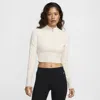 Nike Women's  Sportswear Chill Knit Slim Long-sleeve Cropped Sweater 1/2-zip Top In Lt Orewood Brown/sail
