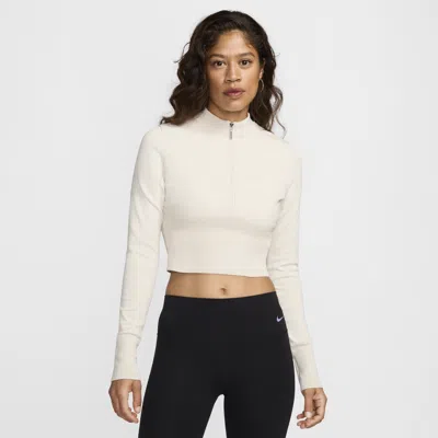 Nike Women's  Sportswear Chill Knit Slim Long-sleeve Cropped Sweater 1/2-zip Top In Brown