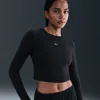 Nike Women's  Sportswear Chill Knit Slim Long-sleeve Cropped Top In Black