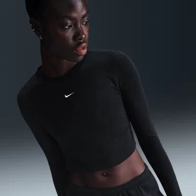 Nike Women's  Sportswear Chill Knit Slim Long-sleeve Cropped Top In Black