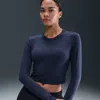 Nike Women's  Sportswear Chill Knit Slim Long-sleeve Cropped Top In Blue