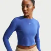 Nike Women's  Sportswear Chill Knit Slim Long-sleeve Cropped Top In Blue