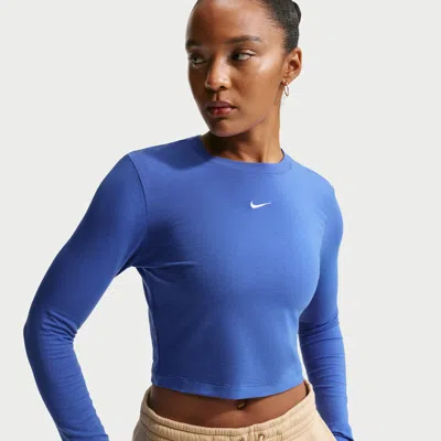 Nike Women's  Sportswear Chill Knit Slim Long-sleeve Cropped Top In Blue