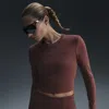 Nike Women's  Sportswear Chill Knit Slim Long-sleeve Cropped Top In Brown