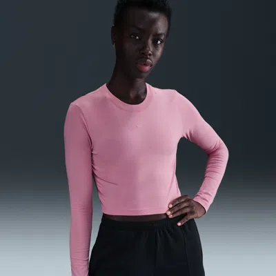 Nike Women's  Sportswear Chill Knit Slim Long-sleeve Cropped Top In Pink
