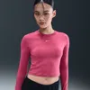 Nike Women's  Sportswear Chill Knit Slim Long-sleeve Cropped Top In Pink
