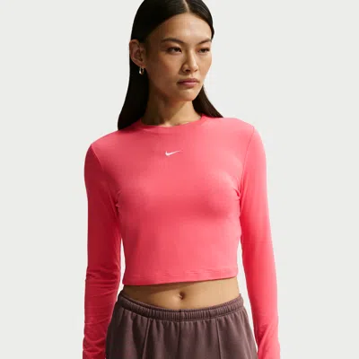 Nike Women's  Sportswear Chill Knit Slim Long-sleeve Cropped Top In Pink