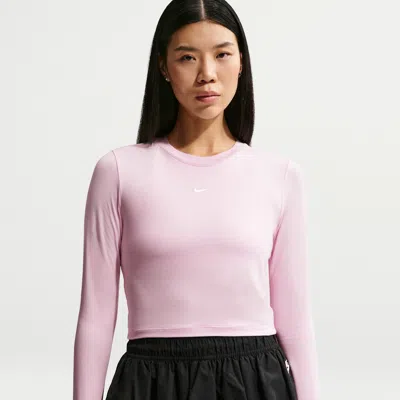 Nike Women's  Sportswear Chill Knit Slim Long-sleeve Cropped Top In Pink